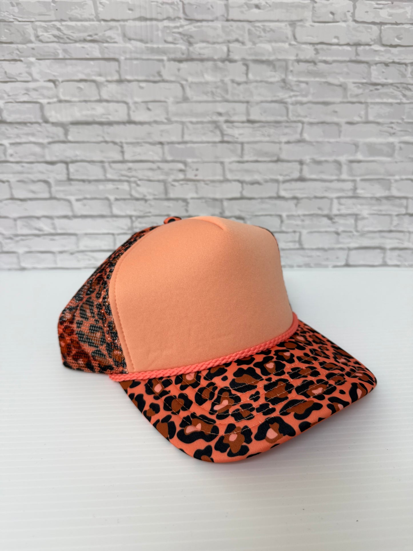 Coral Orange/Cheetah Pattern Hats