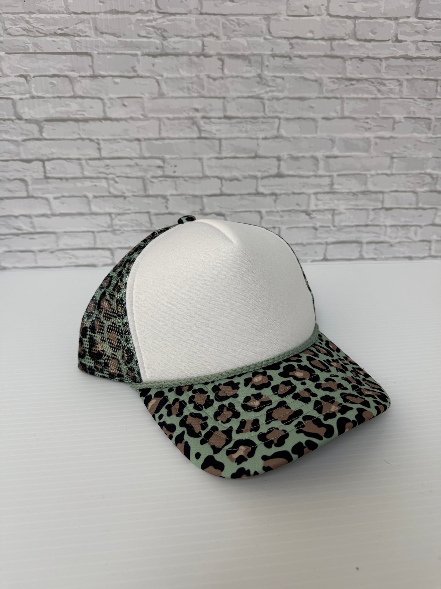 White/Light Green Cheetah Pattern Hats
