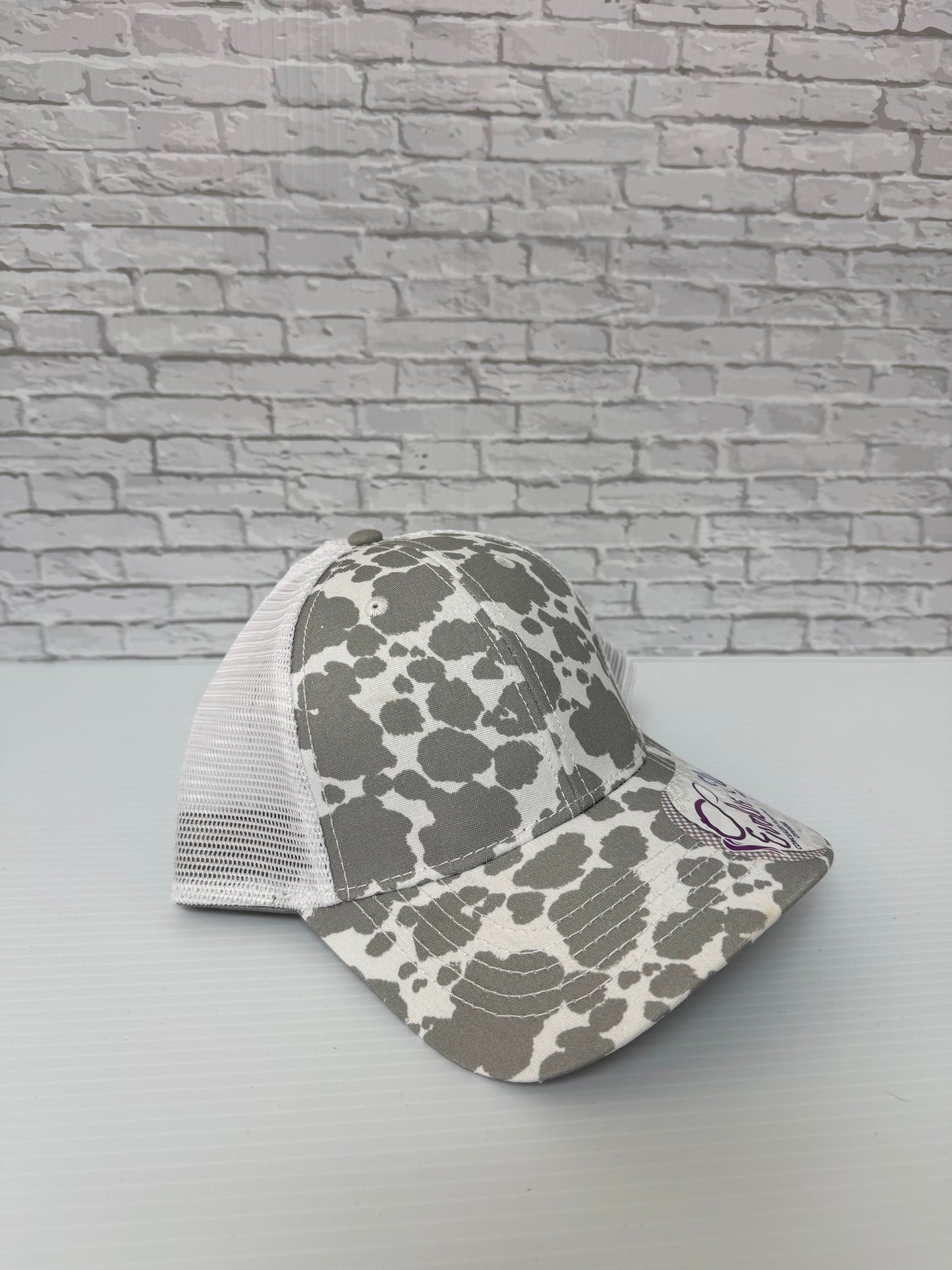Grey White Cow/White Pattern Hats