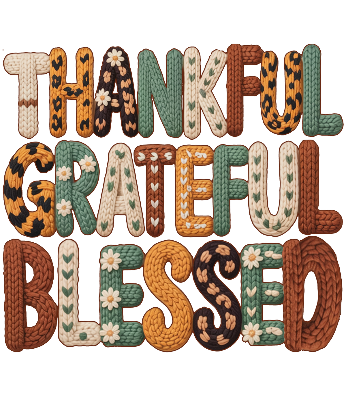 Thankful Grateful Blessed Crochet DTF