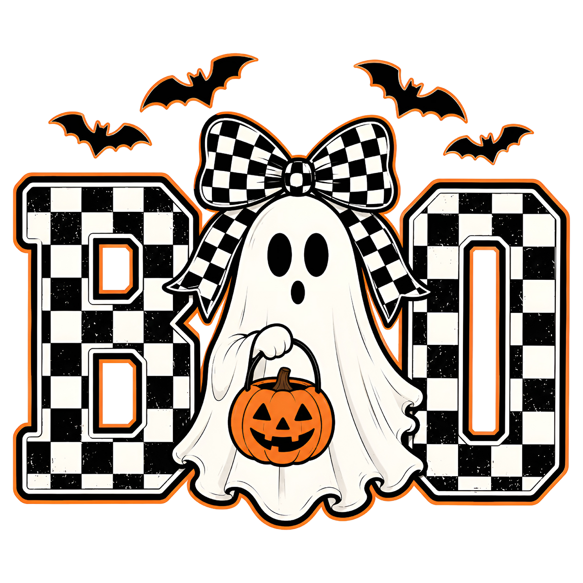 Checkered Bow Boo DTF
