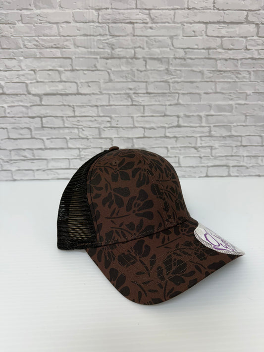 Tan Black Floral/Black Pattern Hats